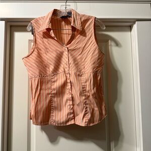 Sleeveless Orange Striped Button-Down Shirt